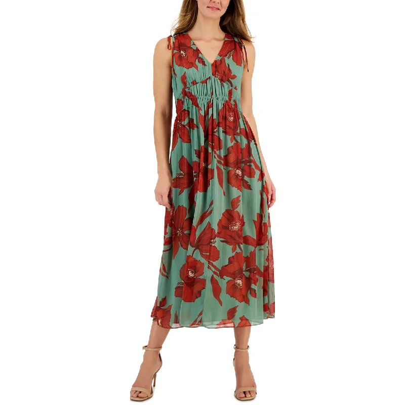 Crepe DressAnne Klein Womens Floral  Midi Dress