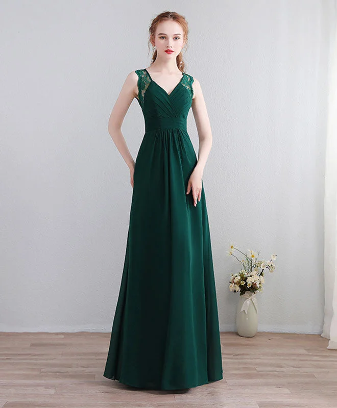 Cut-Out DressGreen Lace Chiffon Long Prom Dress, Green Evening Dress