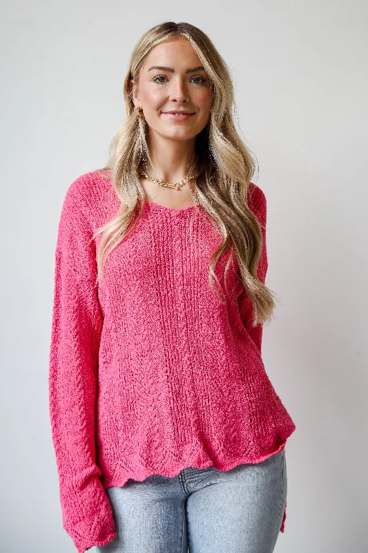 women's tops for gala dinnersFINAL SALE - Pure Radiance Fuchsia Lightweight Knit Top