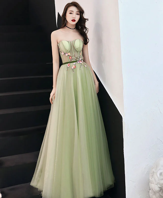 Peplum DressSimple Sweetheart Neck Tulle Long Prom Dress, Green Evening Dress