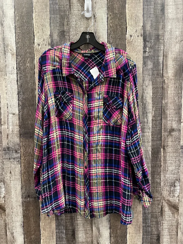 women's tops for those who want to stay cool and chic during warmer weatherTop Long Sleeve By Torrid In Plaid Pattern, Size: 4x