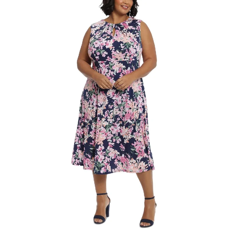 Halter DressLondon Times Womens Plus Floral Print  Midi Dress