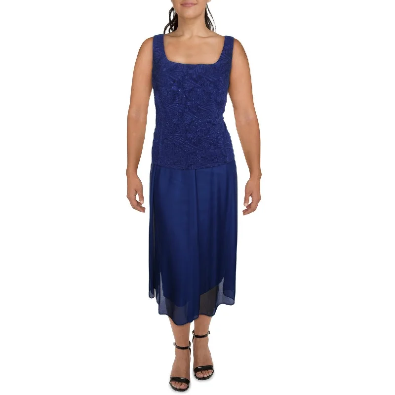 Velveteen DressAlex Evenings Womens Plus Glitter Midi Cocktail and Party Dress