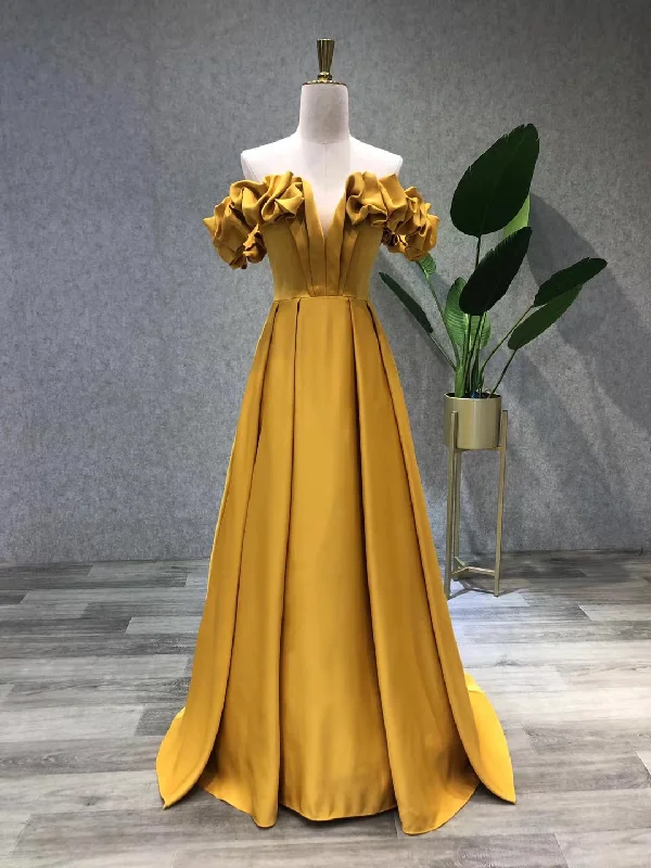 women's plus-size dressesSimple Yellow Satin Long Prom Dress, Yellow Evening Dress