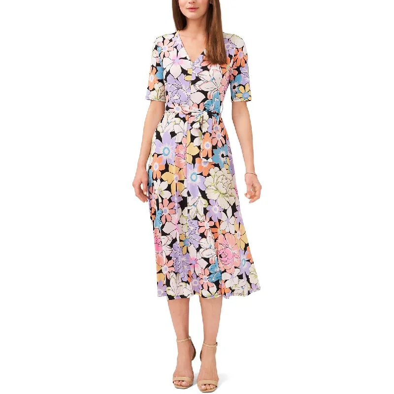 Designer DressMSK Womens Floral Print Mid Calf Midi Dress