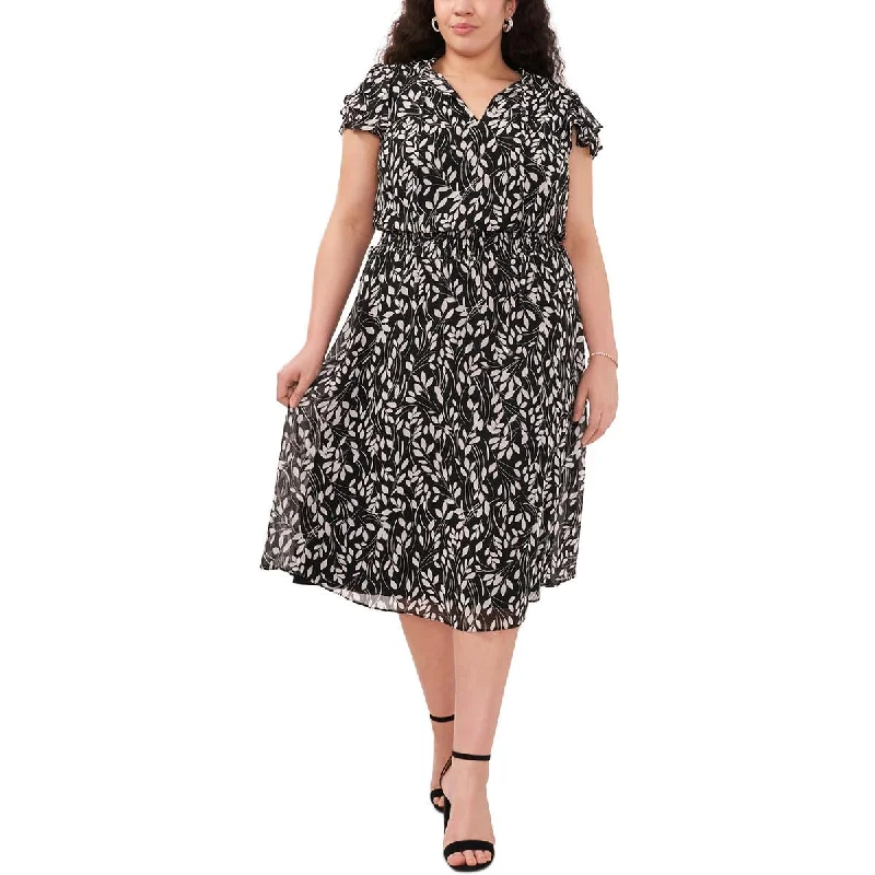 Skater DressMSK Womens Plus Floral Print  Midi Dress