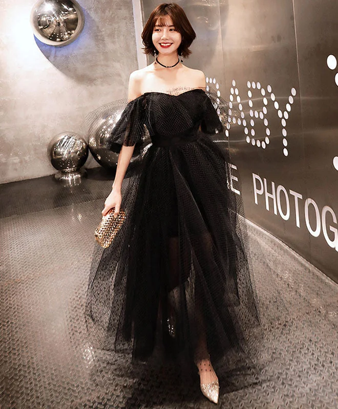 Zipper DressBlack Tulle Tea Length Prom Dress, Black Evening Dress