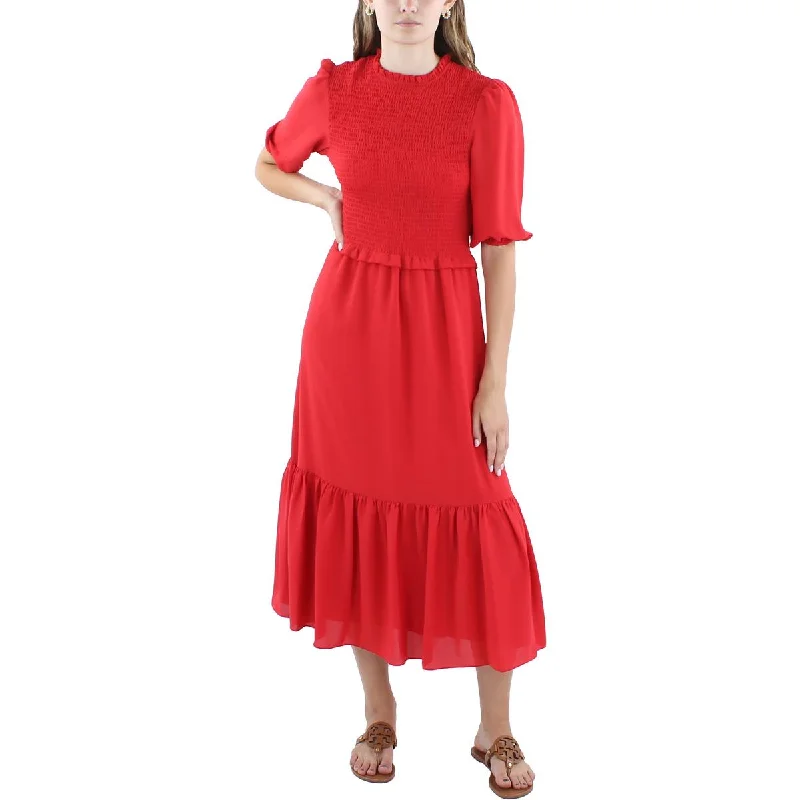 Retro DressNanette Nanette Lepore Womens Laurel Leaf Ruffled Smocked Midi Dress