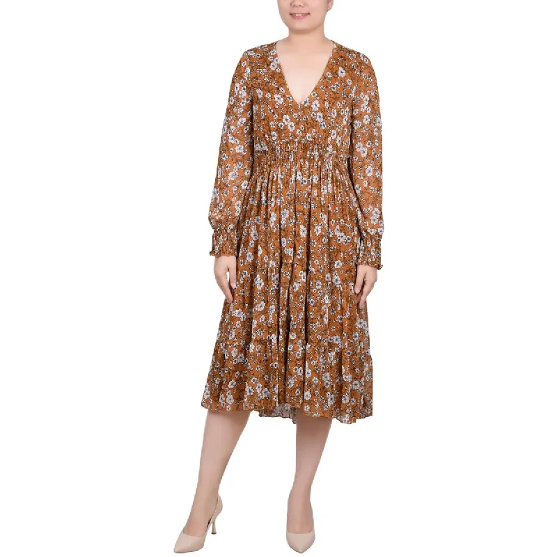 Jersey DressNY Collection Womens Petites Chiffon Floral Midi Dress