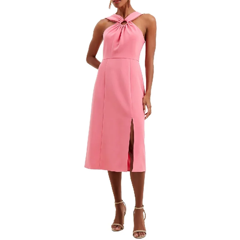 women's wrinkle-resistant dressesFrench Connection Womens Halter O-Ring Midi Dress