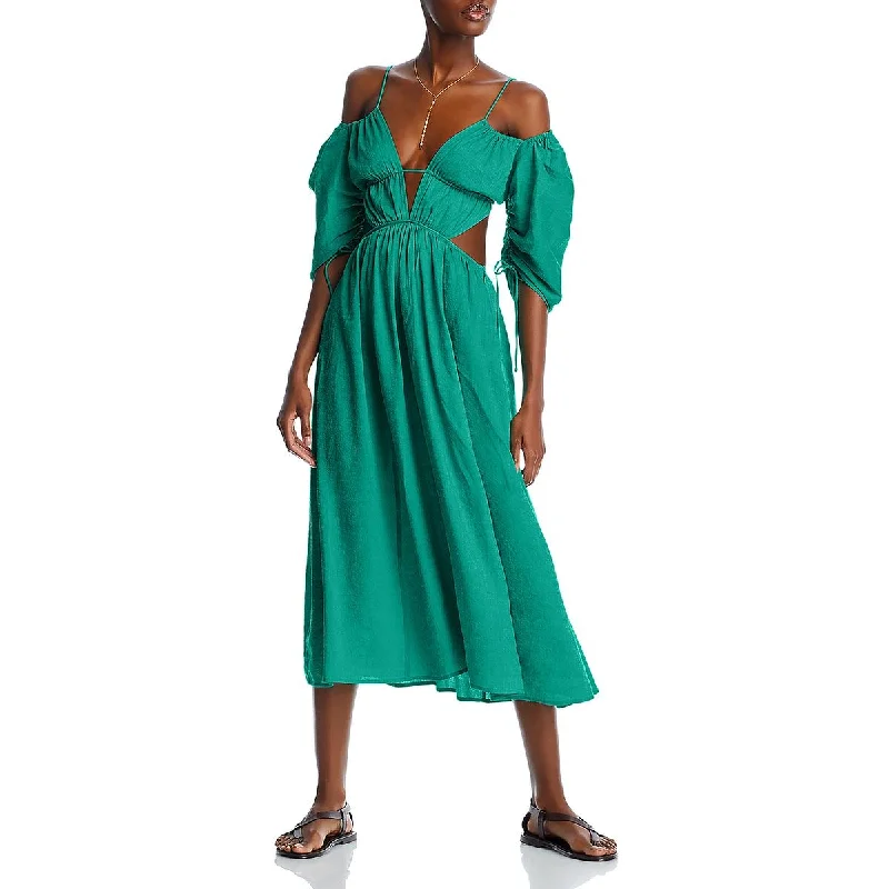 women's flutter-sleeved dressesCult Gaia Womens Charlize Linen Blend Cut-Out Midi Dress