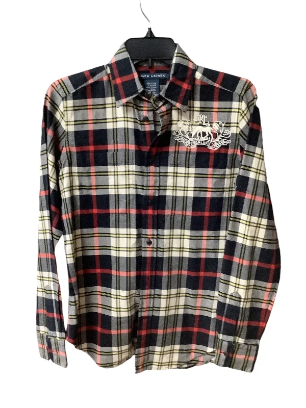 women's tops with asymmetrical designsTop Long Sleeve By Ralph Lauren In Plaid Pattern, Size: S