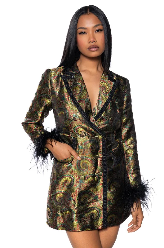 women's coats for relaxed weekendsPAISLEY THIS PAISLEY THAT BLAZER DRESS