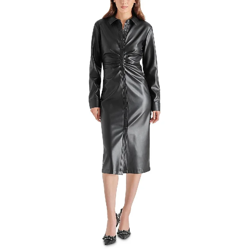 Pearl DressSteve Madden Womens Mclain Faux Leather Midi Shirtdress