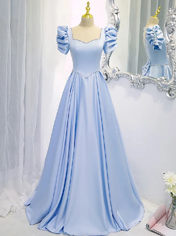 Custom DressBlue Satin Backless Long Prom Dress, Blue Evening Dress