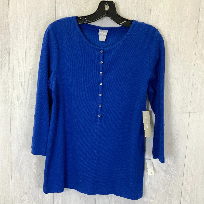 women's tops for date nightsTop Long Sleeve By Chicos In Blue, Size: M