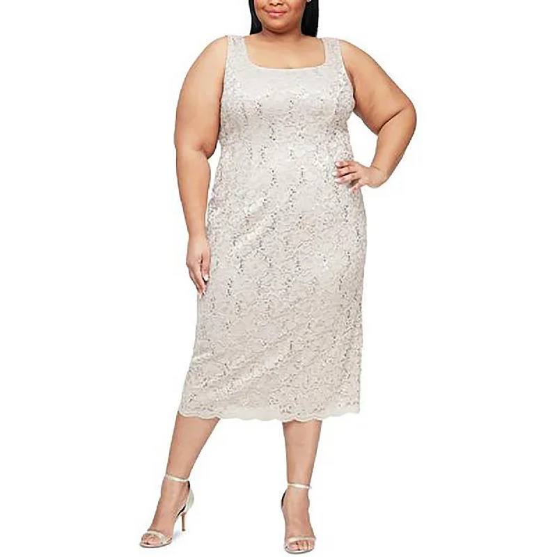 Button-Down DressSLNY Womens Plus Lace Midi Cocktail and Party Dress