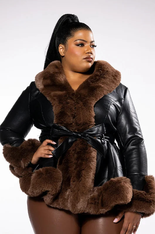 women's coats for those who seek both warmth and flairPLUS AZALEA WANG FAUX FUR TRIM PEPLUM MOTO