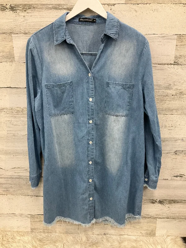 women's tops for wedding guest attireTunic Long Sleeve By Clothes Mentor In Blue Denim, Size: Xl