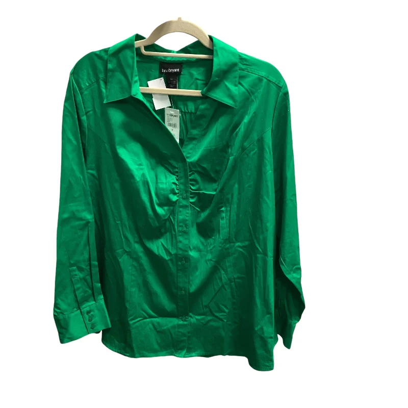 women's tops with sheer overlaysTop Long Sleeve By Lane Bryant In Green, Size: 24