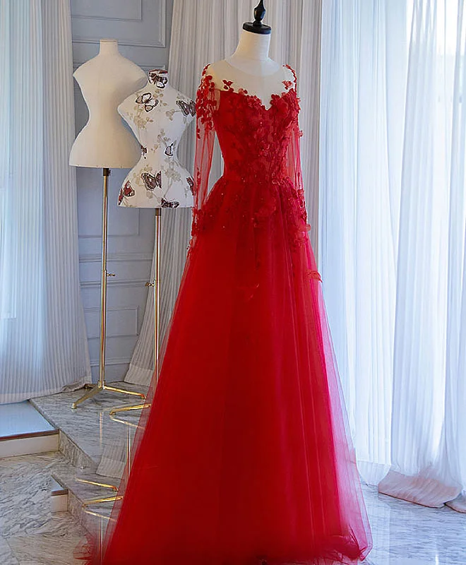 Peplum DressRed Tulle Lace Off Shoulder Long Prom Dress Red Lace Evening Dress