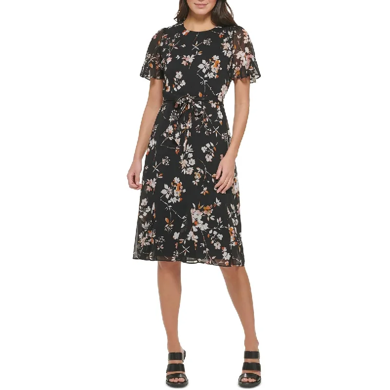 Designer DressDKNY Womens Midi Floral Print Fit & Flare Dress