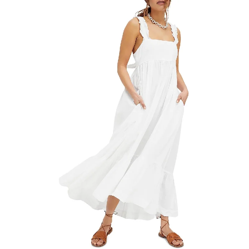 women's short-sleeved dressesFree People Womens Long Flowey Midi Dress