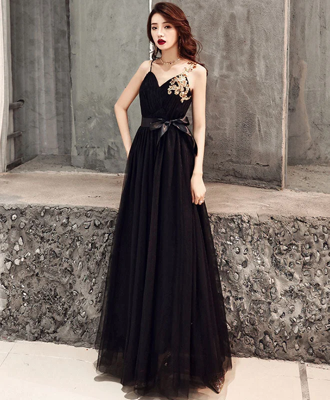 Velveteen DressBlack Sweetheart Tulle Long Prom Dress, Black Tulle Evening Dress