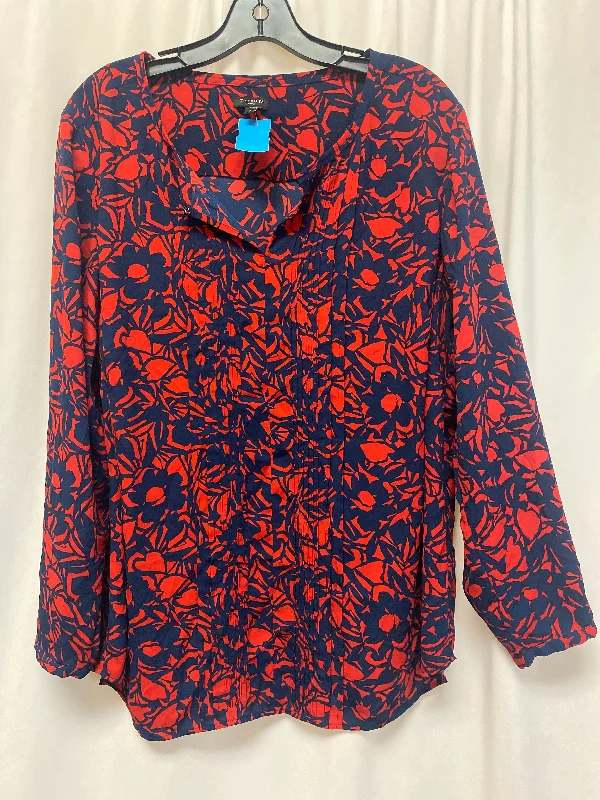 silk women's topsTop Long Sleeve By Talbots In Blue & Red, Size: 1x