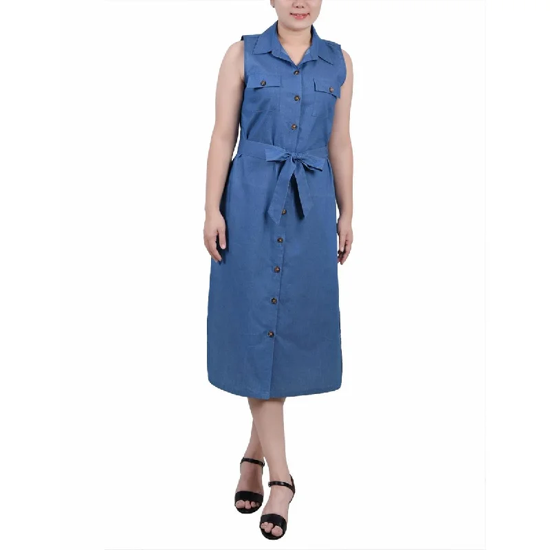 women's pastel dressesNY Collection Womens Petites Button Cotton Midi Dress