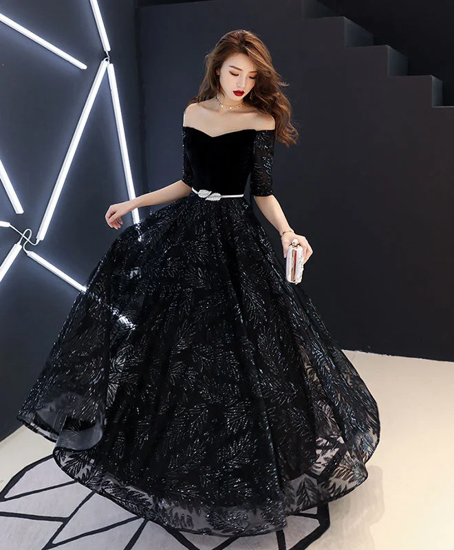 Silk DressUnique Black Lace Long Prom Dress, Black Lace Evening Dress