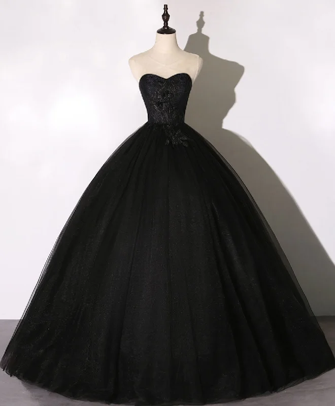 women's A-line dressesBlack Sweetheart Neck Tulle Long Prom Dress Black Evening Dress