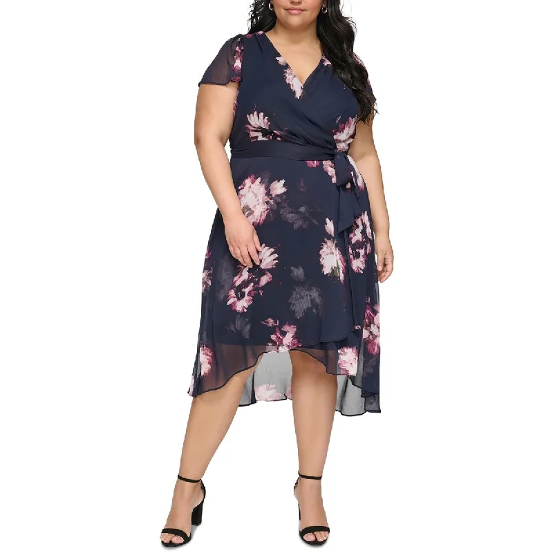 Pearl DressDKNY Womens Plus Midi Floral Print Wrap Dress