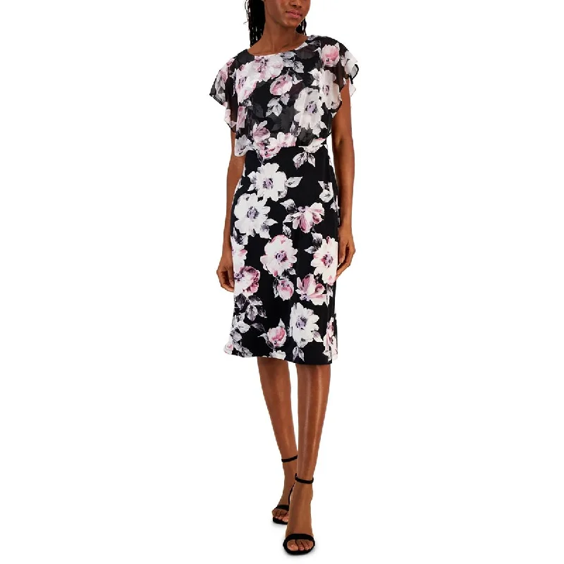 Tall Women DressConnected Apparel Womens Petites Floral Print Chiffon Midi Dress