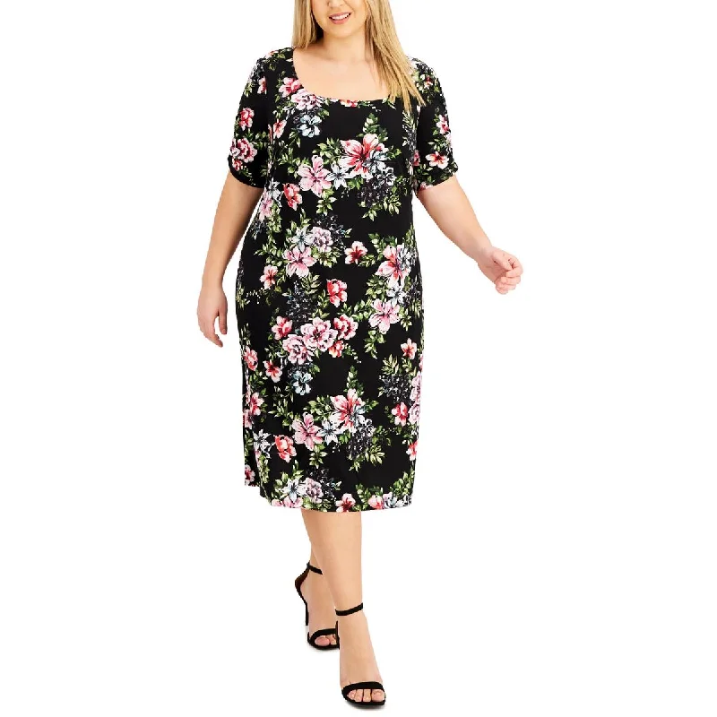 women's custom dressesConnected Apparel Womens Plus Floral Scoop Neck Midi Dress