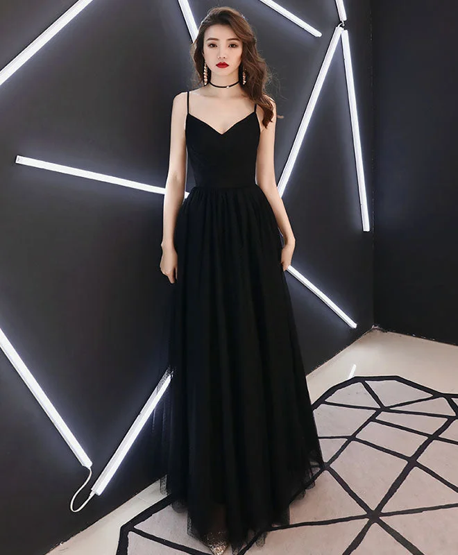 Organza DressSimple Sweetheart Black Tulle Long Prom Dress, Black Evening Dress