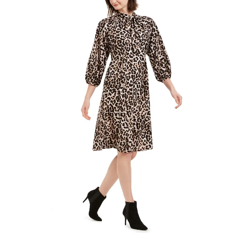 Pastel DressCalvin Klein Womens Bishop Sleeve Animal Print Midi Dress