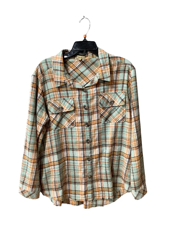 women's tops for casual FridaysTop Long Sleeve By Democracy In Plaid Pattern, Size: M