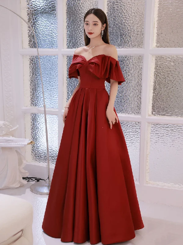 women's sleeveless dressesSimple Aline Burgundy Satin Long Prom Dress, Burgundy Evening Dress