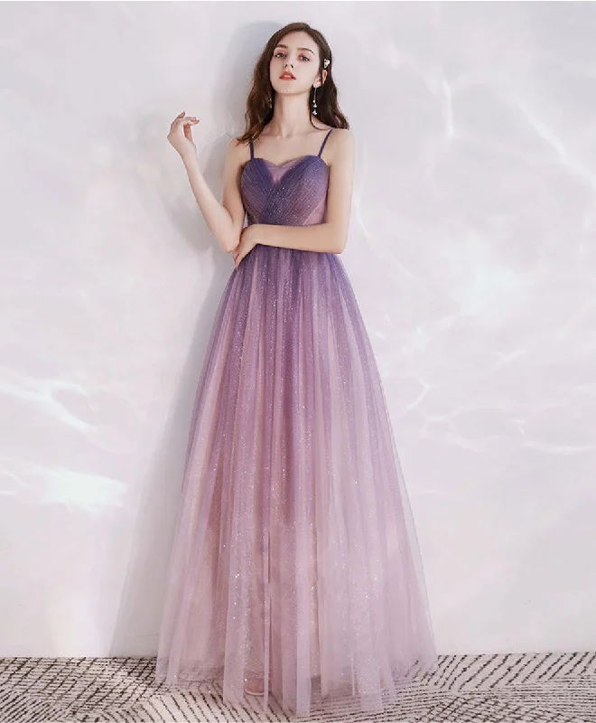 women's club dressesPurple Aline Tulle Long Prom Dress, Tulle Long Purple Evening Dress