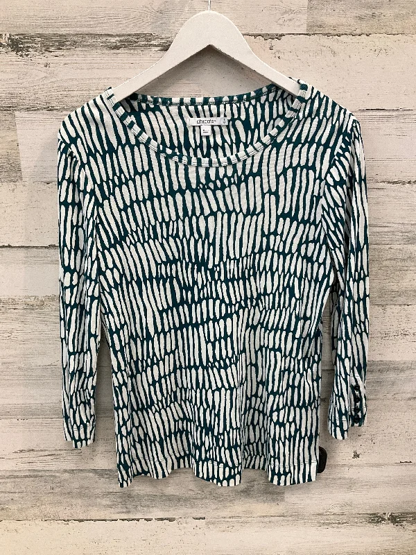 women's tops with embroidery detailsTop Long Sleeve By Chicos In Green & White, Size: M