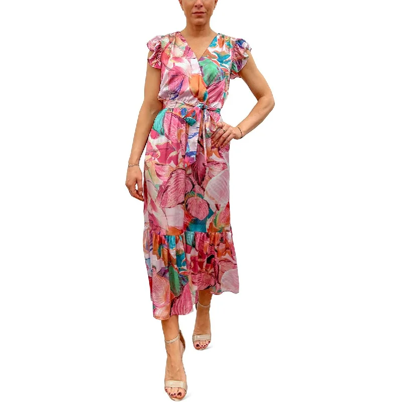 women's club dressesSam Edelman Womens Floral Faux Wrap Midi Dress