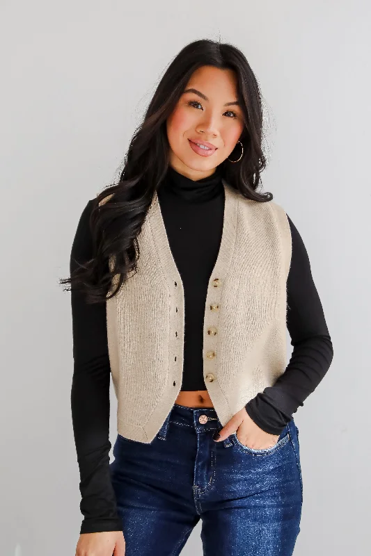 women's tops for those who love to experiment with fashionSnuggly Sweetness Beige Sweater Vest