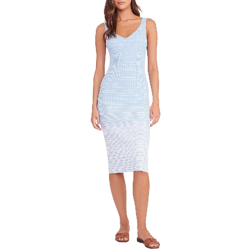 Ruffled Hem DressSTAUD Womens Striped Ribbed Knit Midi Dress