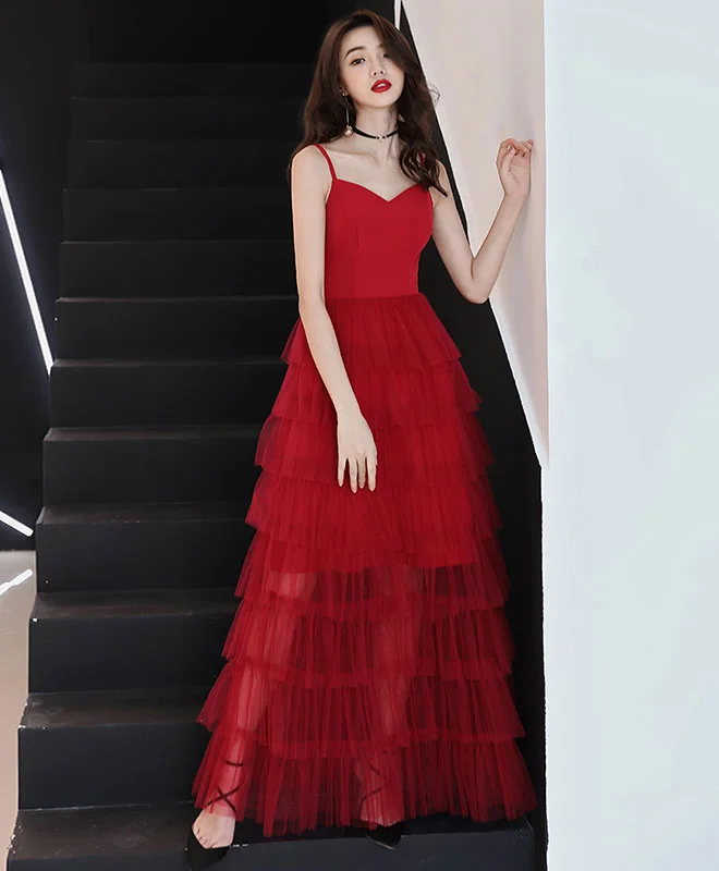 Velvet DressSimple Red Tulle Long Prom Dress, Red Tulle Evening Dress