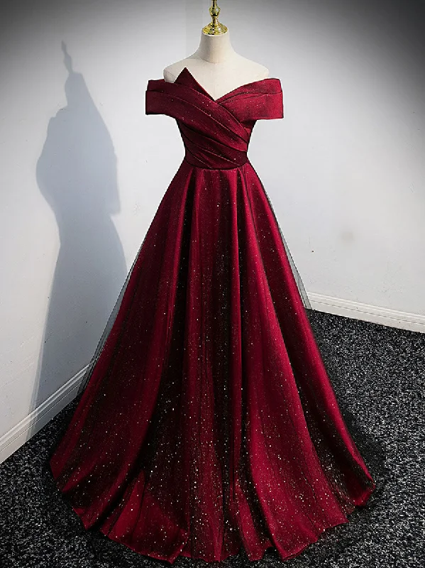 women's bespoke dressesSimple Burgundy Satin Long Prom Dress, Burgundy Evening Dresses