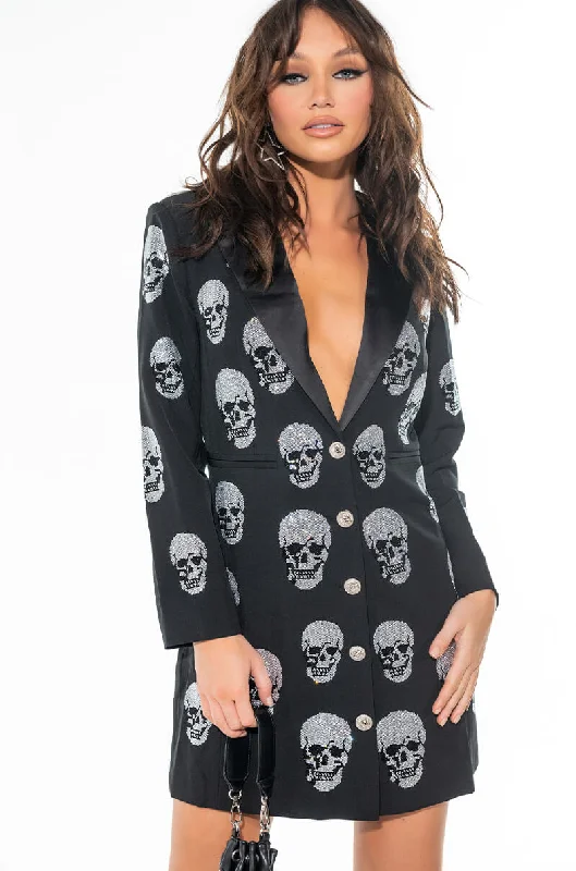 women's coats with pocketsSERVING LOOKS IN THIS FASHION BLAZER WITH RHINESTONE SKULLS