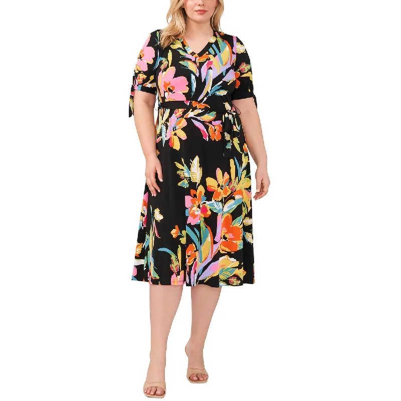 women's neon dressesMSK Womens Plus Floral Print  Midi Dress