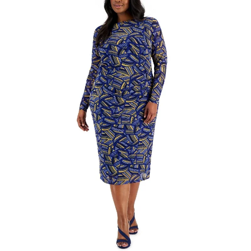 women's tall dressesKasper Womens Plus Printed Midi Sheath Dress