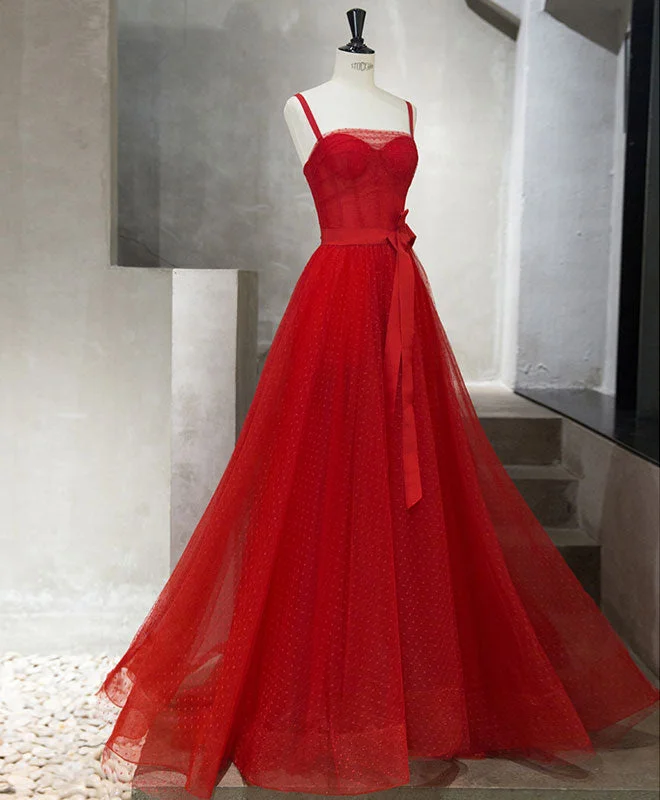 Animal Print DressRed Tulle Long Prom Dress, Red Tulle Evening Dress